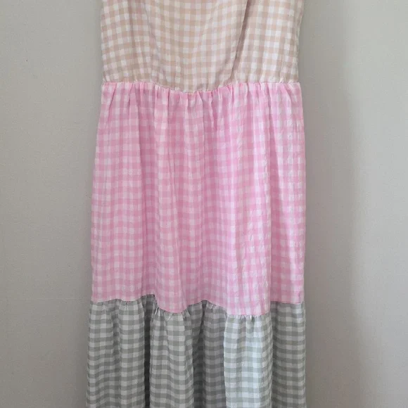 Multicolor Gingham Tiered Sundress XS Cottagecore Bow Strap Dress - Picture 3 of 10